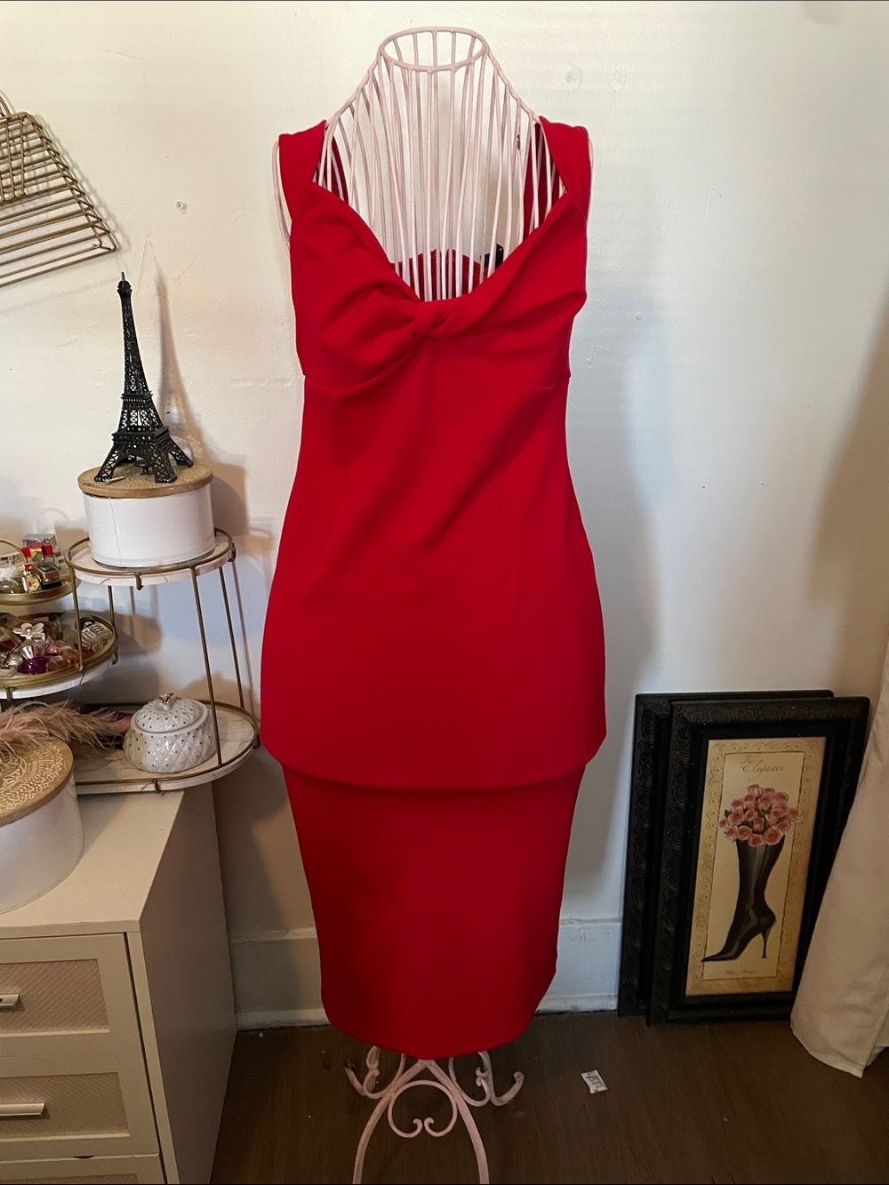 Topshop Red Knot-Front Midi Dress